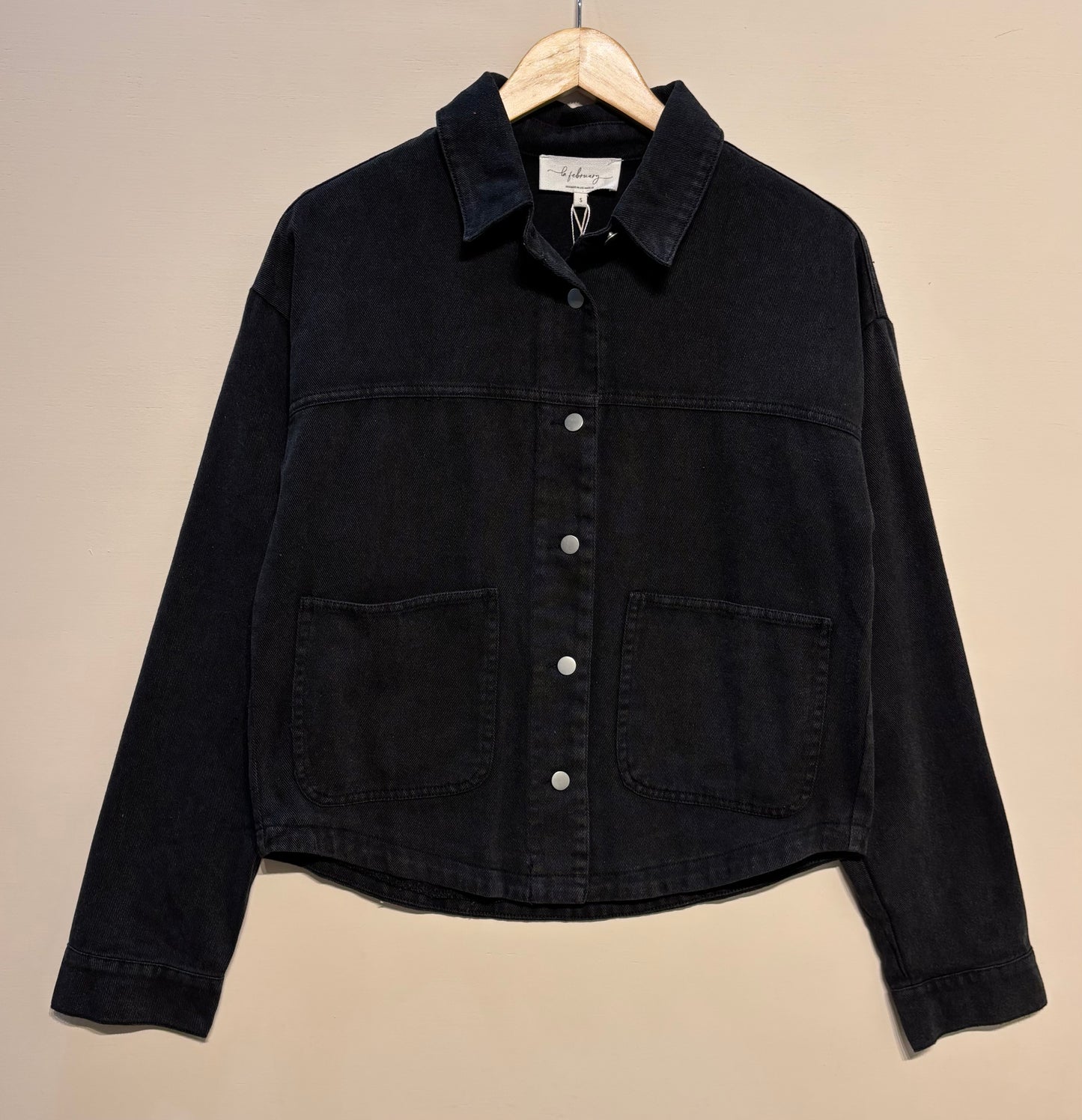 Vintage Black Washed Cotton Twill Utility Jacket
