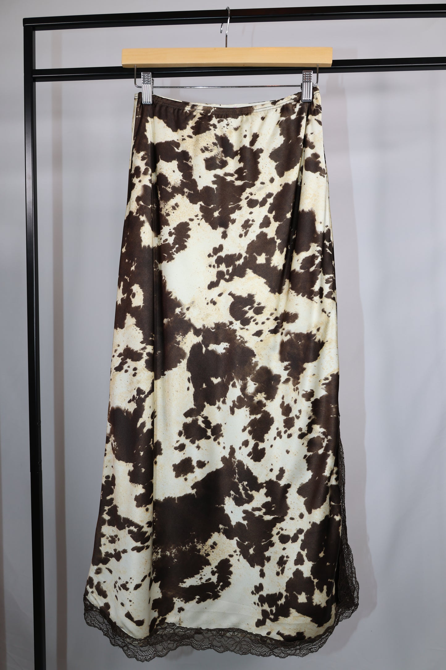 Hyfve - Lace Trimmed Cow Print Midi Skirt