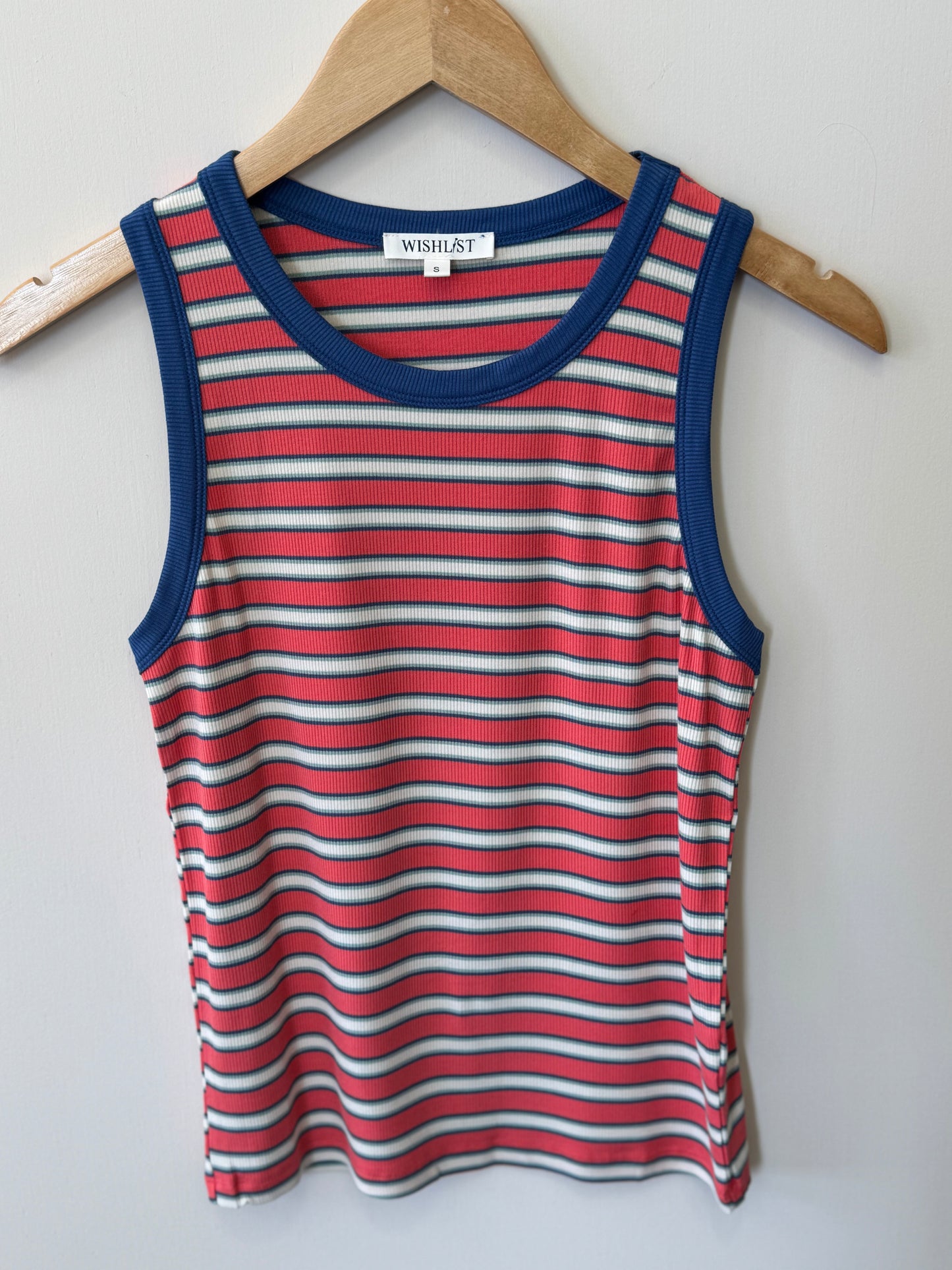 Wishlist - Coral/Blue Contrast Striped Tank 95% Cotton
