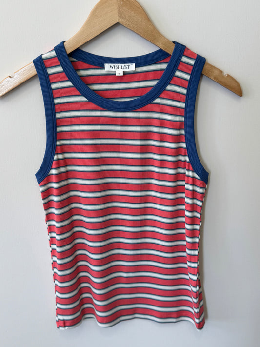 Wishlist - Coral/Blue Contrast Striped Tank 95% Cotton