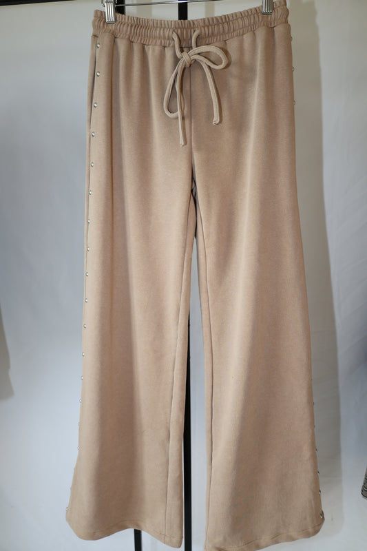 Le Lis - Beige Washed Effect Studded Sweatpants