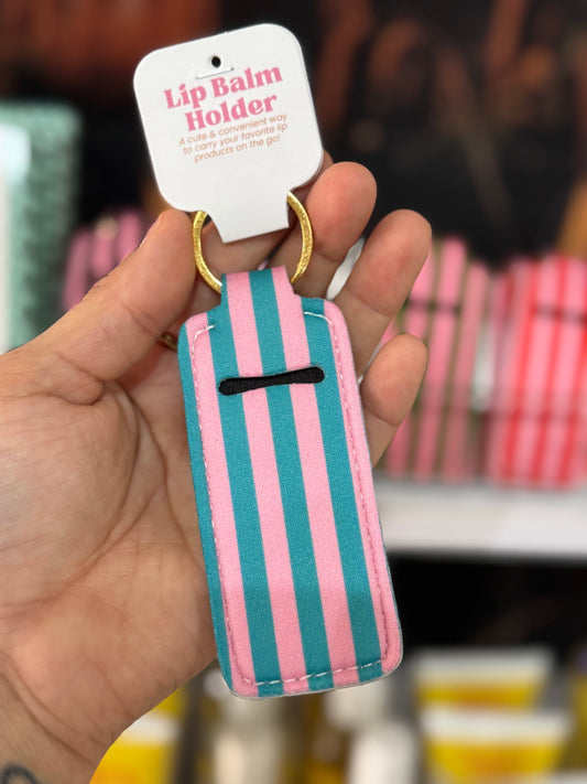 Elle Nicole - Lip Balm Keychain Holder - Pink & Blue Stripes