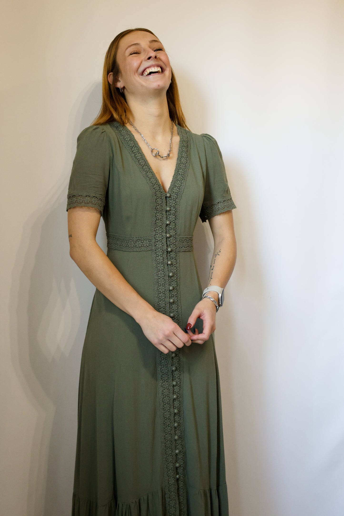 In Loom - LACE TRIM BUTTON DOWN MAXI DRESS