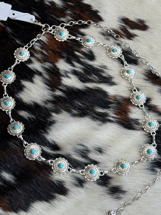 Most Wanted USA - Mini Floral Turquoise Chain Belt