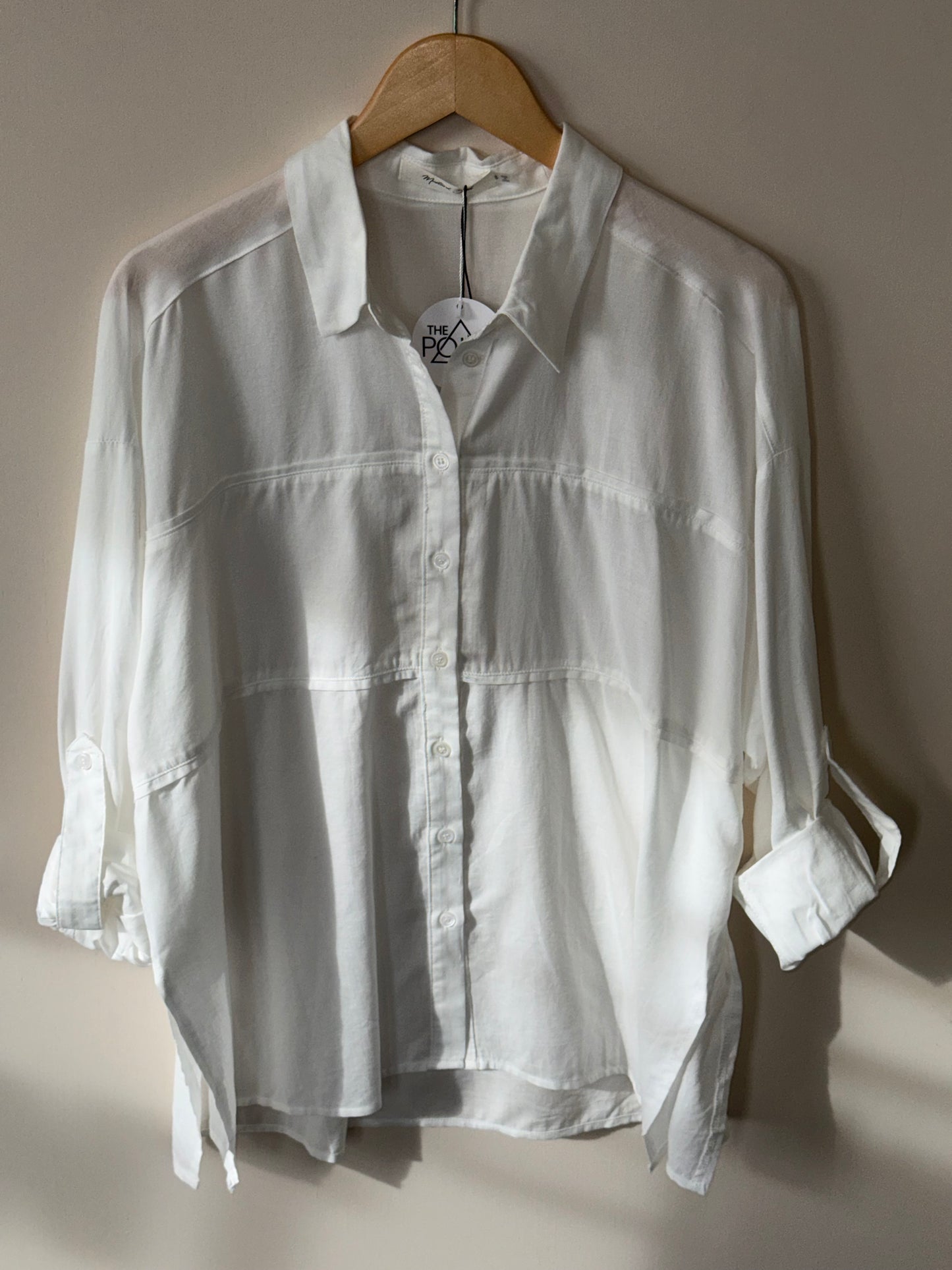 Mustard Seed - White Oversized Collard Button-up Top