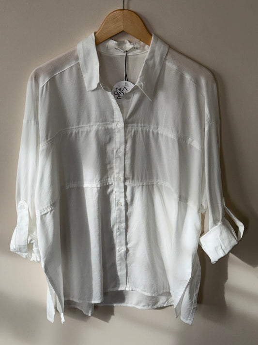 Mustard Seed - White Oversized Collard Button-up Top