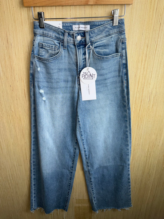 FLYING MONKEY - HIGH RISE RAW HEM MEDIUM WASH CROP WIDE JEANS