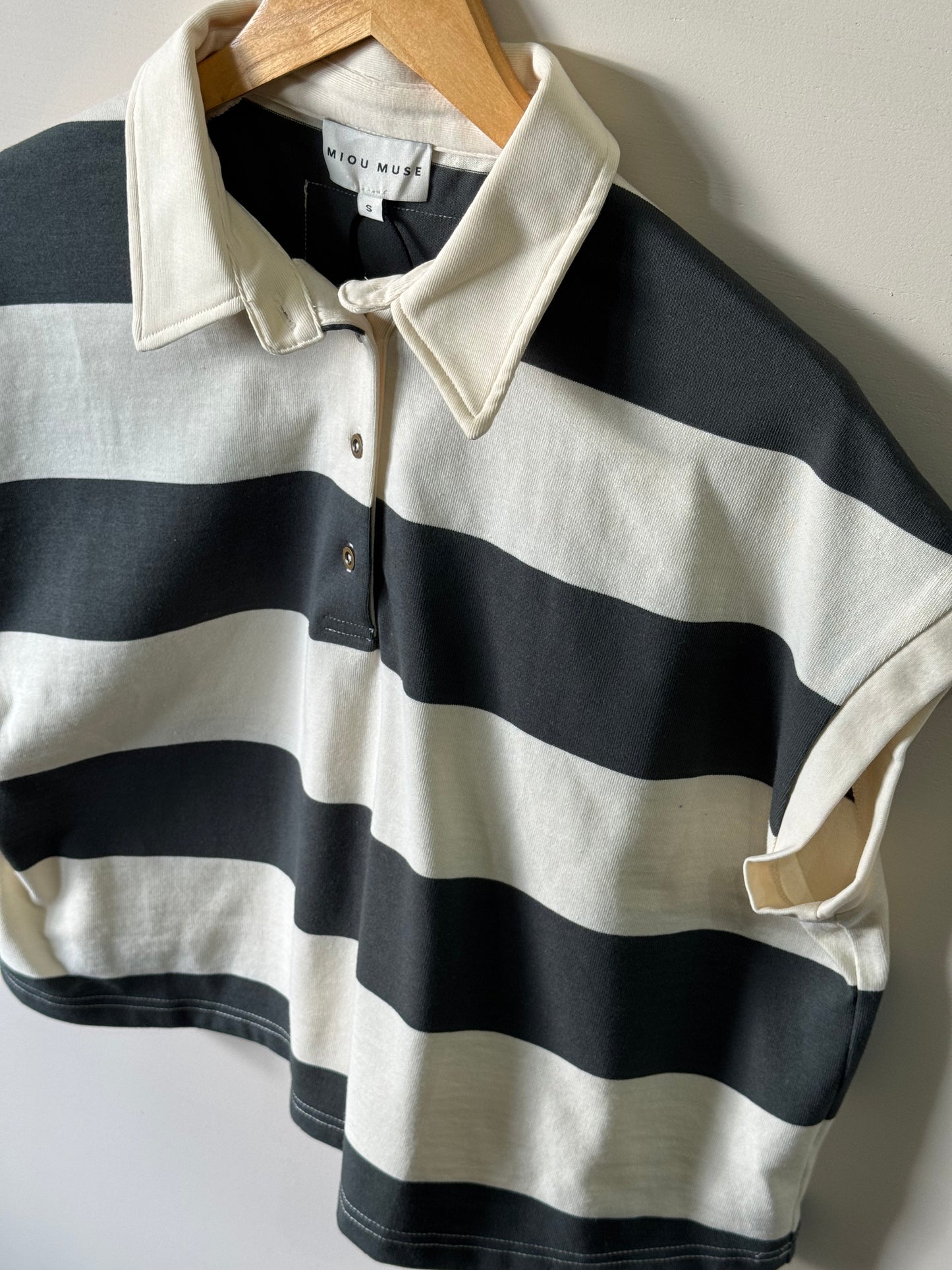 Miou Muse - Wide Striped Boxy green Polo Shirt