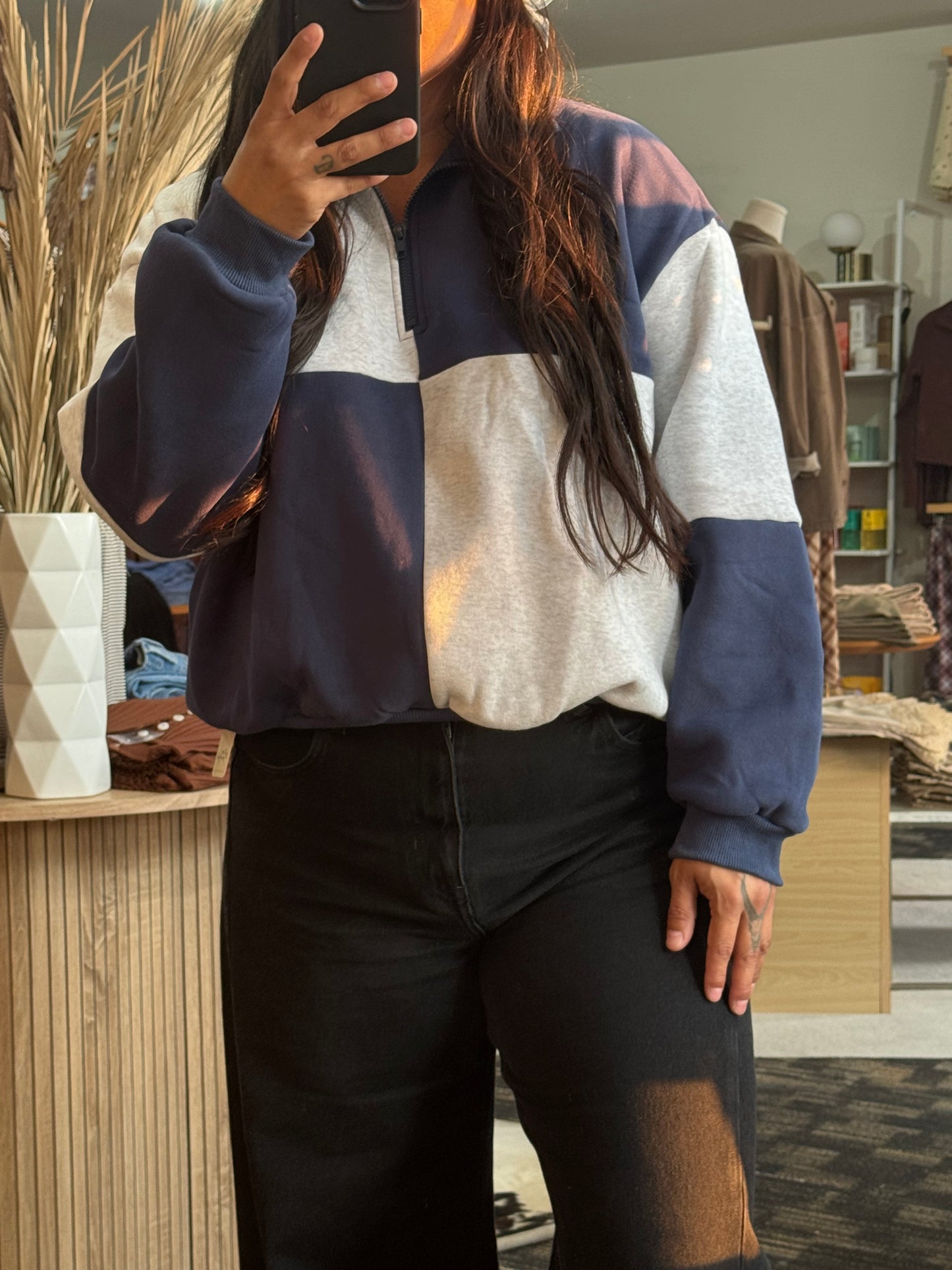 Buttermelon - Navy/Grey Colorblock Quarter Zip Sweatshirt