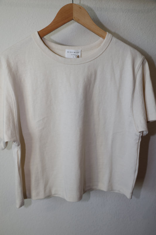 Miou Muse- Short Sleeve Linen Knitted Top