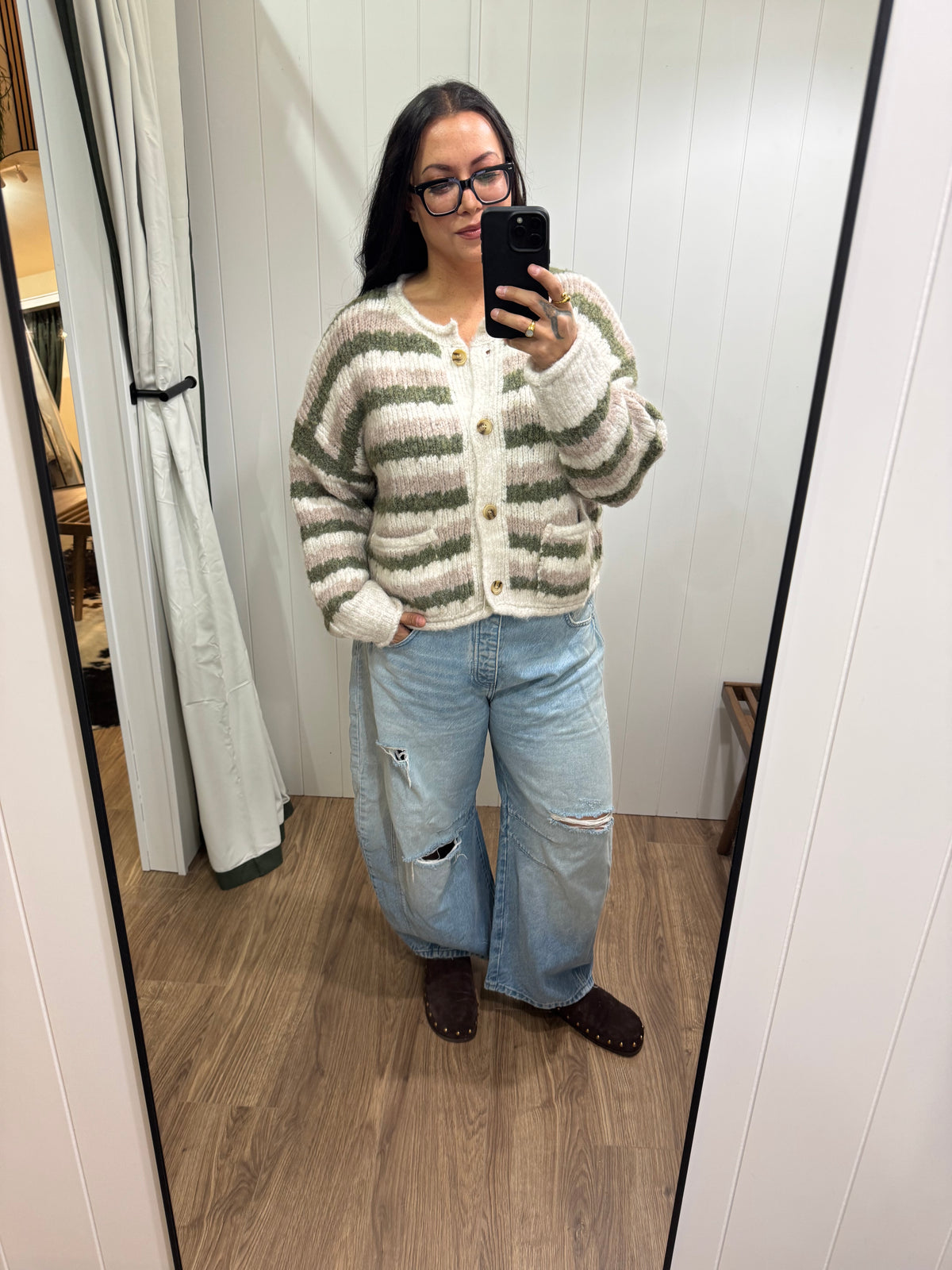 The Right Time stripe texture button front cardigan