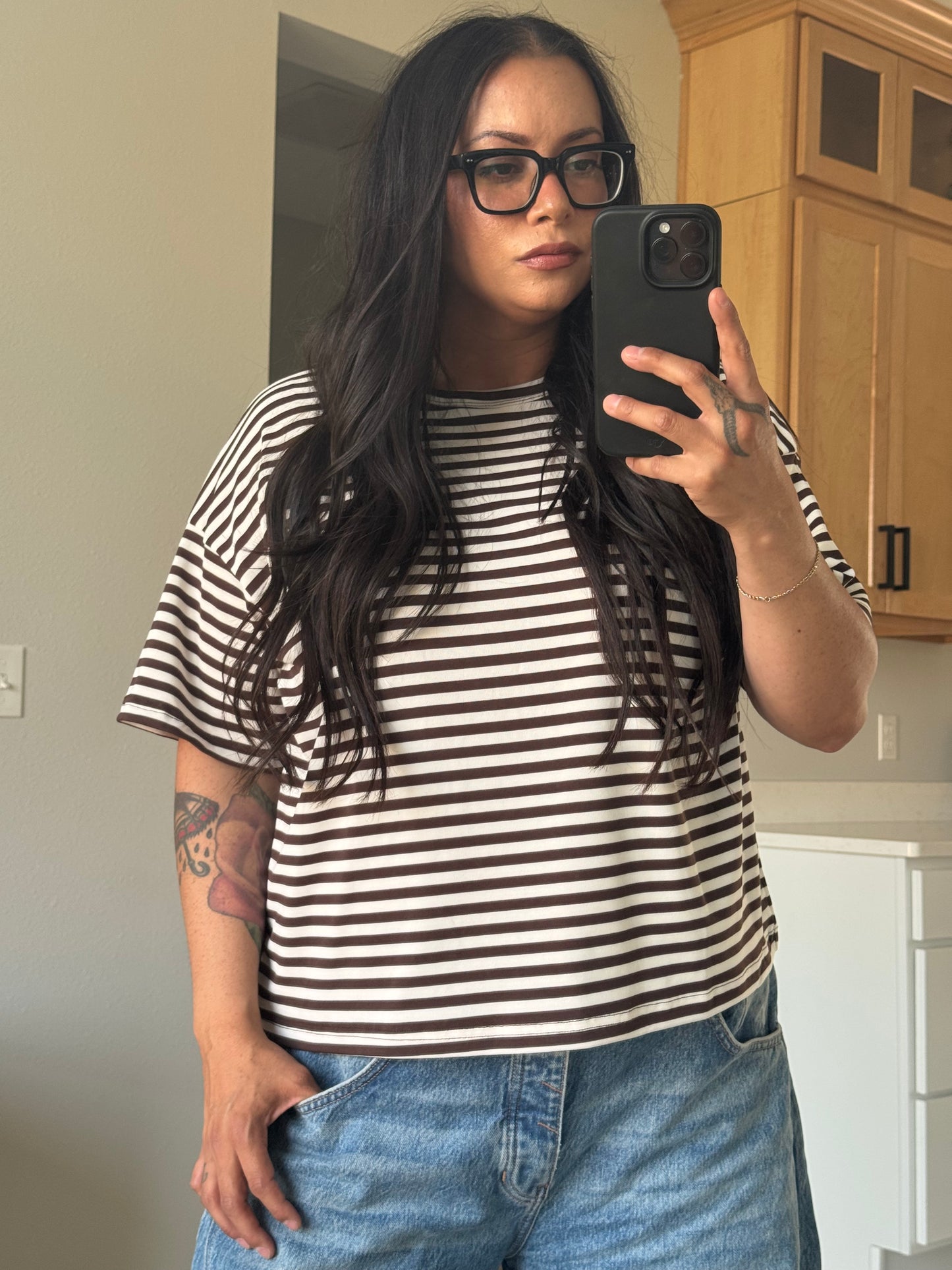 Le Lis - Brown/White Stripe Oversized Tee