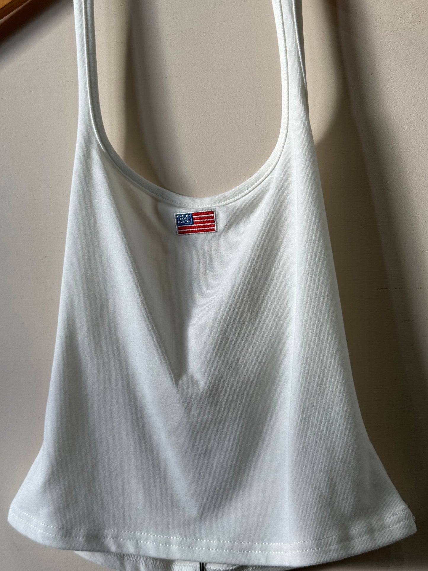Le Lis - White Cropped Halter-top w/ Embroidered Flag