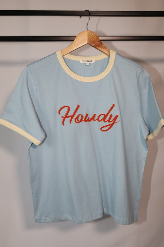 Wishlist - Blue/Red Howdy Embroidered Tee