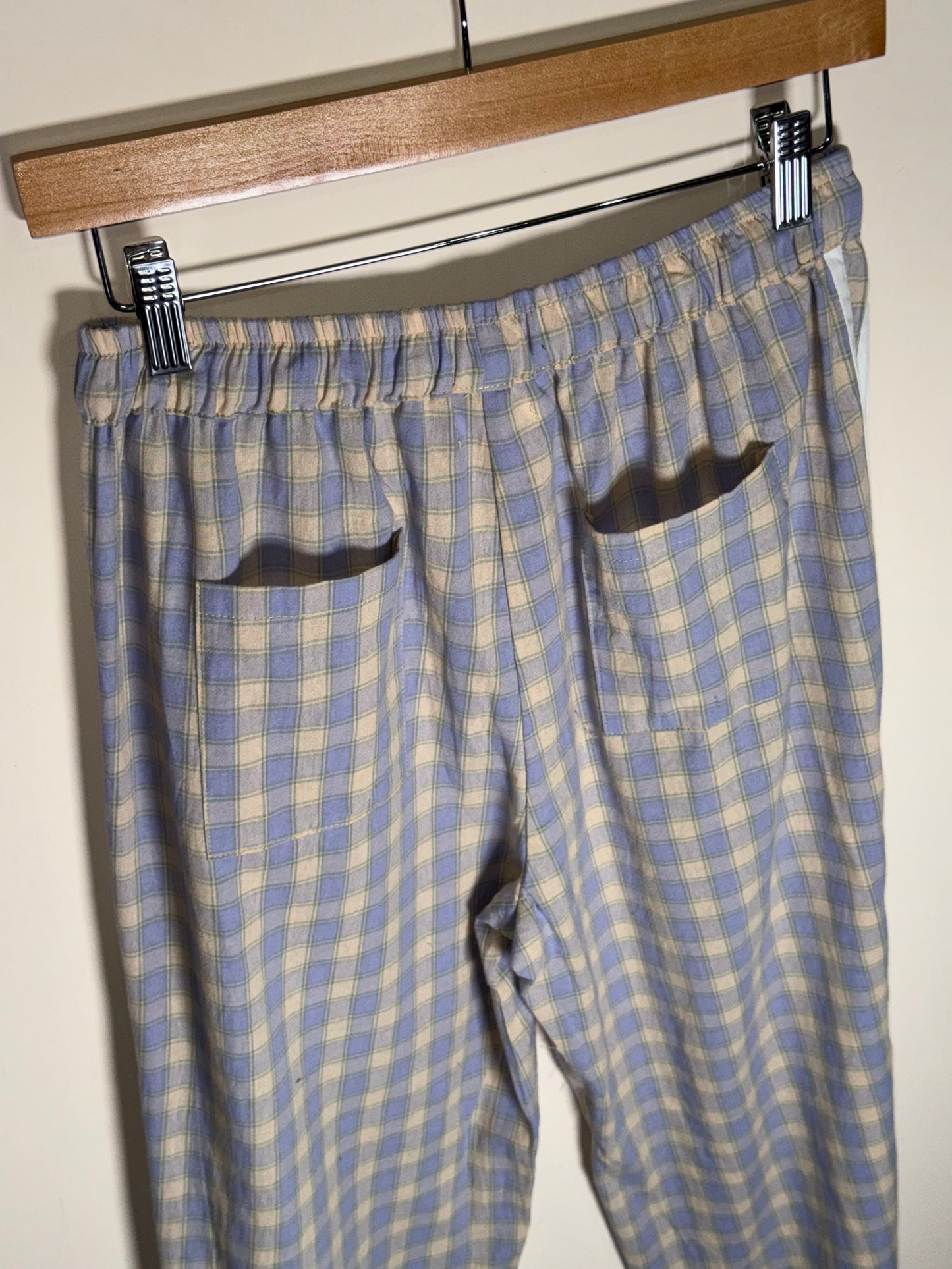 Wishlist - Blue/Taupe Woven Plaid Wide Leg Pants w/ Drawstring