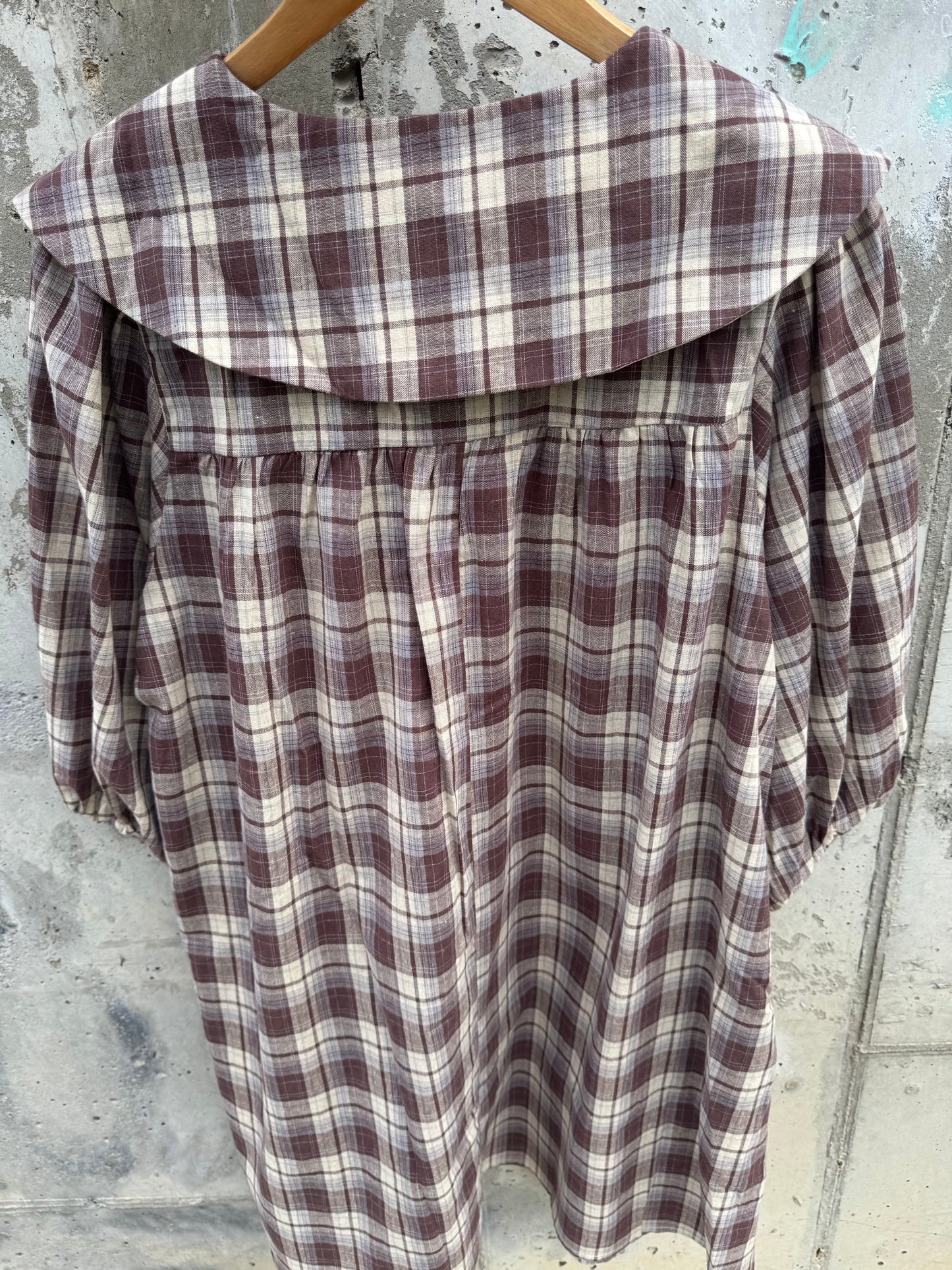 Wishlist - Brown Plaid Puffed Sleeve Collared Dress