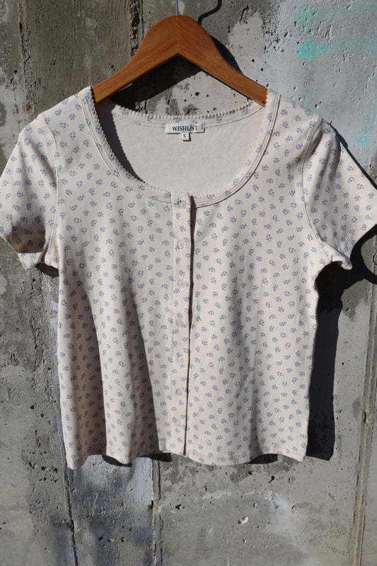 Wishlist - Cream/Blue Floral Button-up Knit Top
