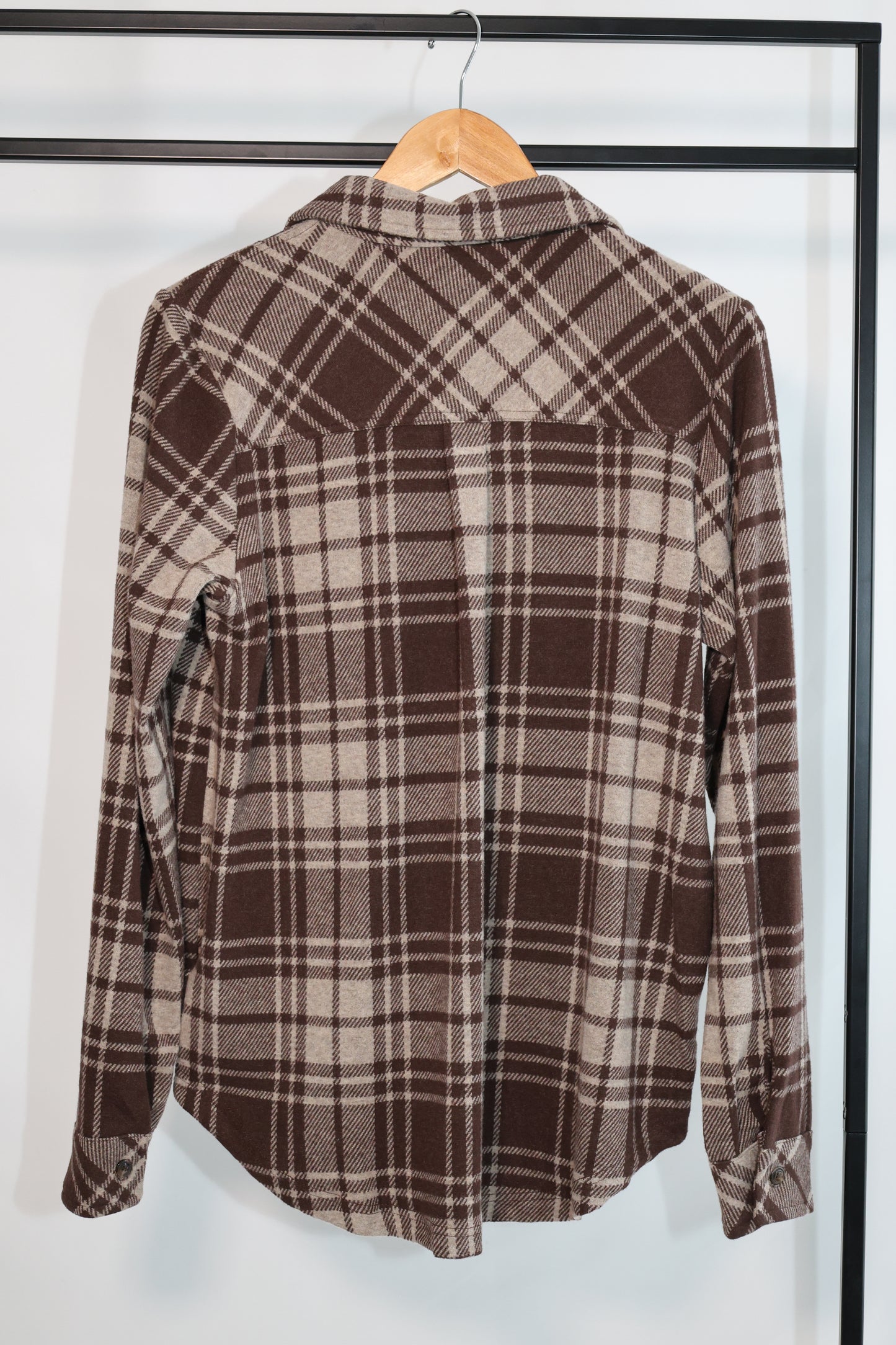 Panache Apparel Co. - Chocolate Brown & Tan Plaid Button Up
