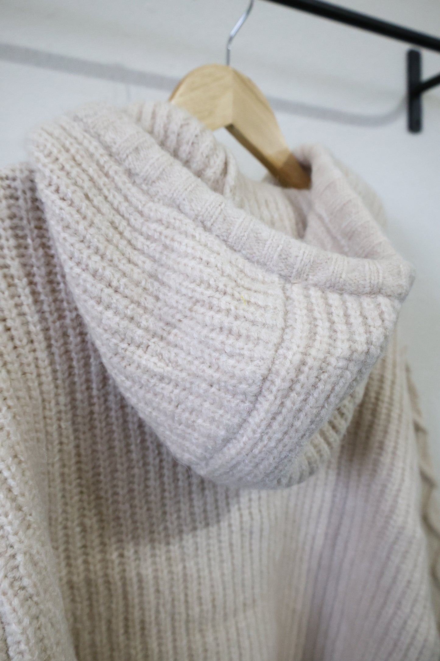 Miou Muse- Long Sleeve cable Knit Cardigan With Toggle front and Hood