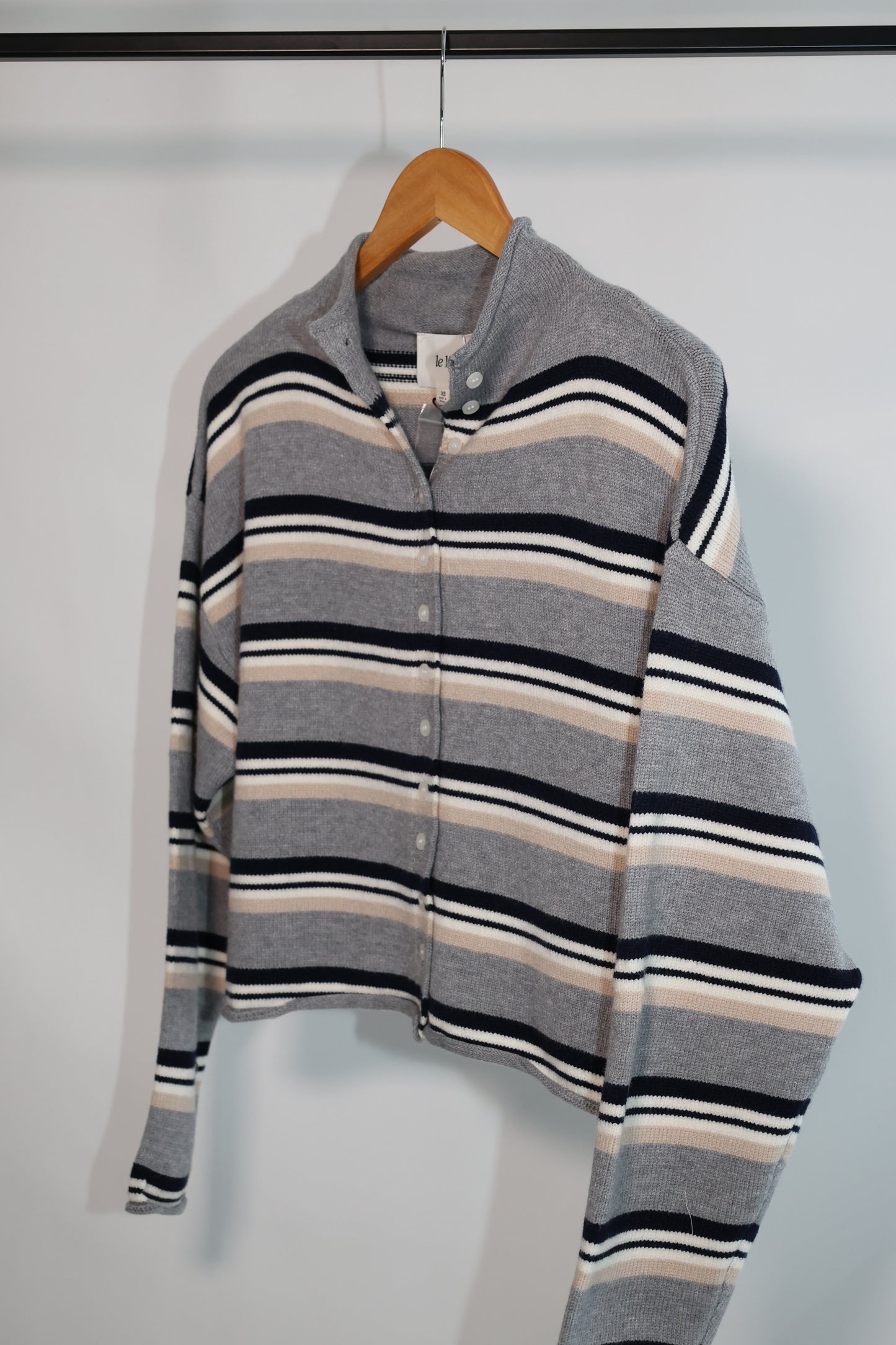 Le Lis roll hem button detail striped cardigan