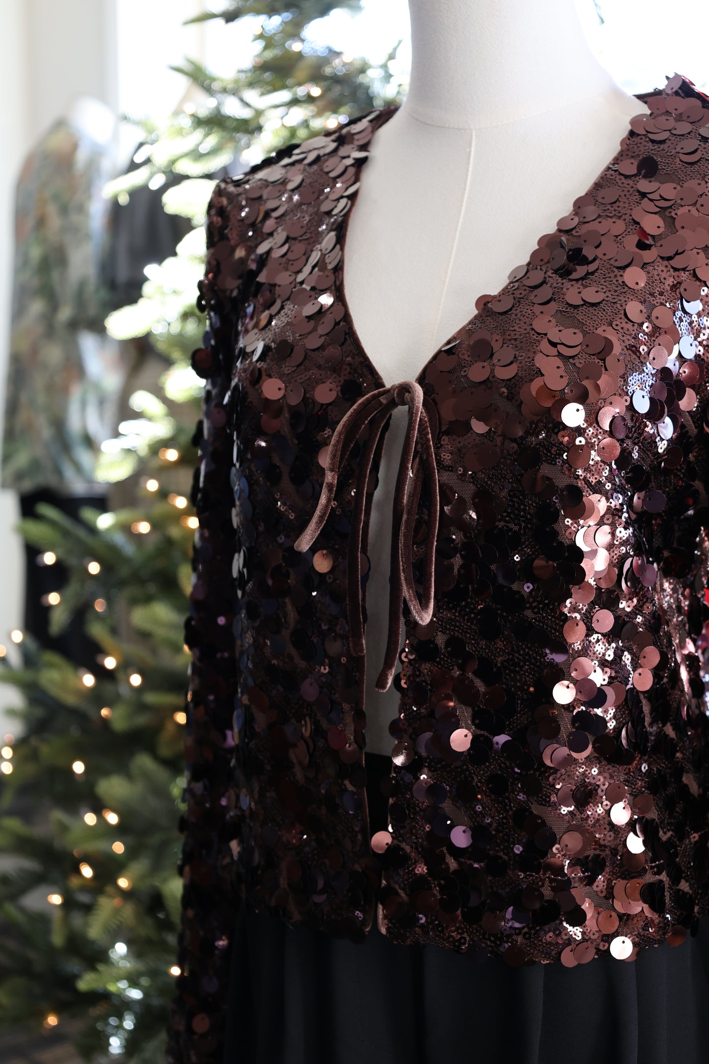 SKIES ARE BUE Sequin cardigan chocolate brown