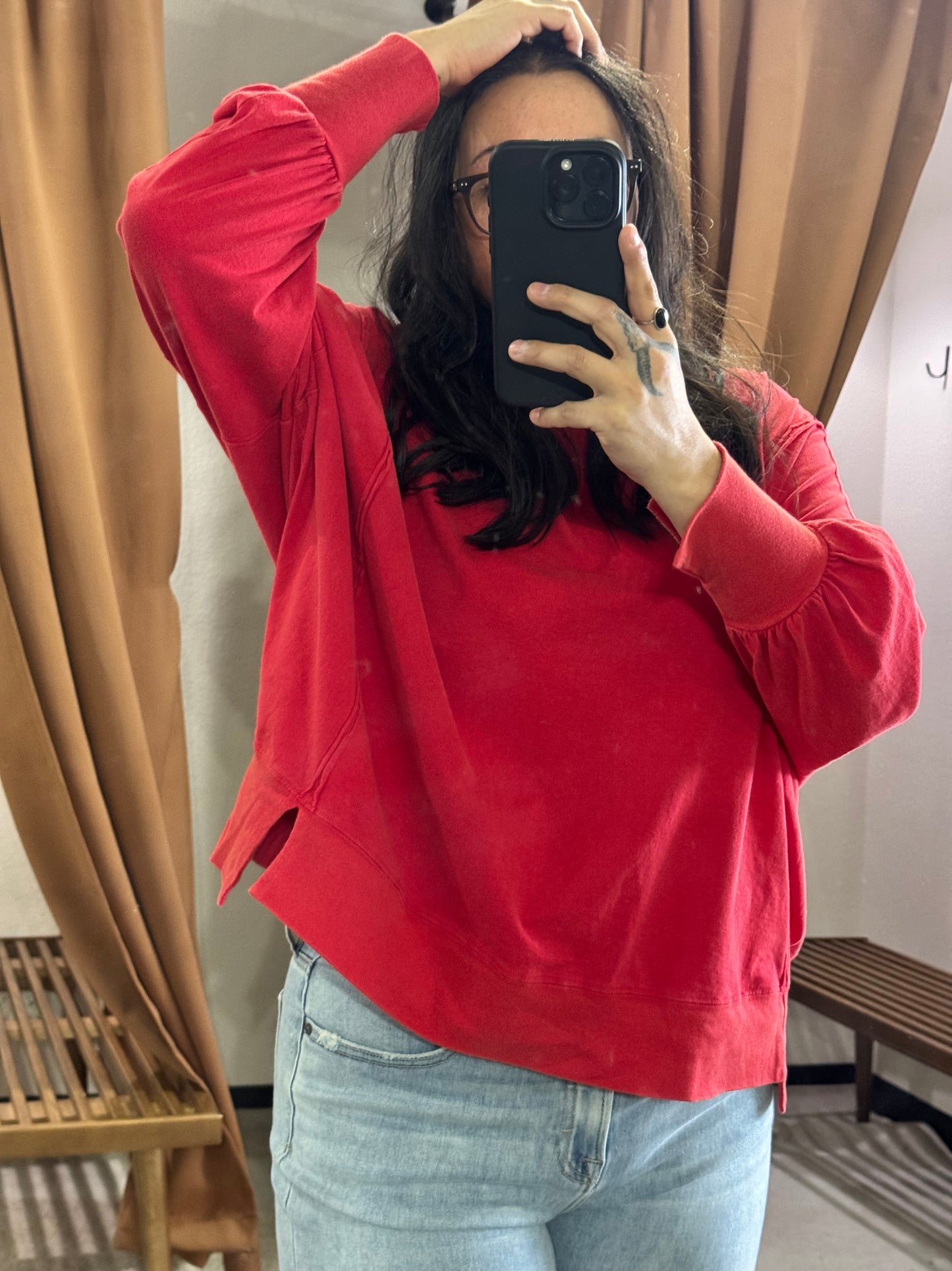 Double Zero 100% Cotton Oversized Seam Detail Long Sleeve Top