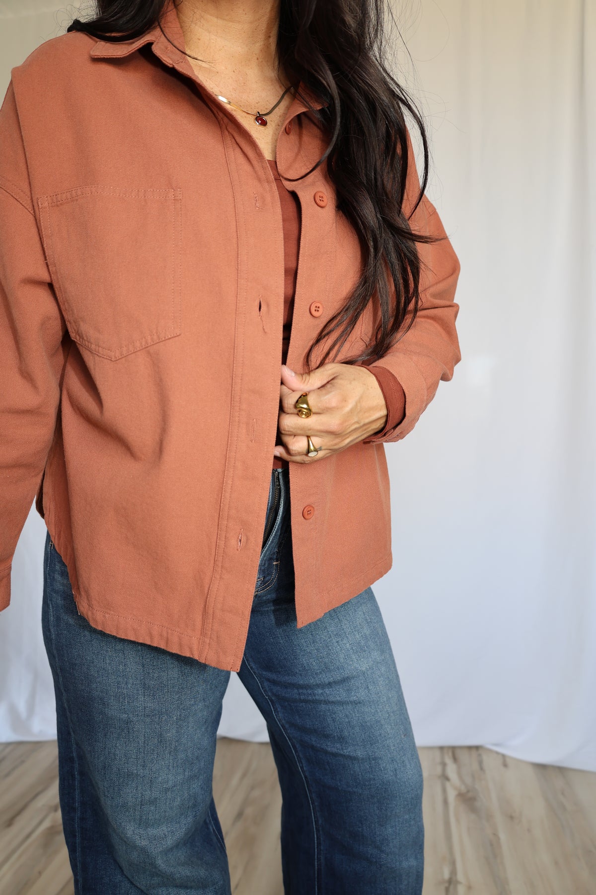 Here For You button front shirt