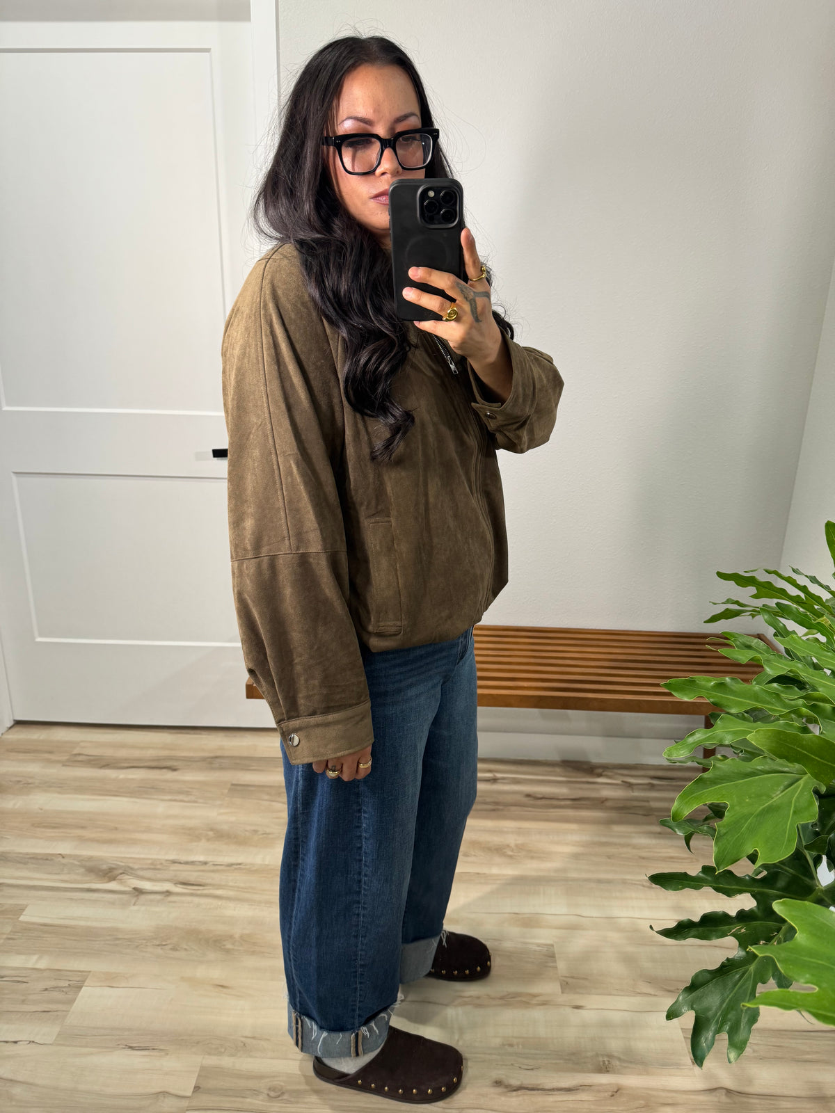 What's Stopping You faux suede zip up jacket