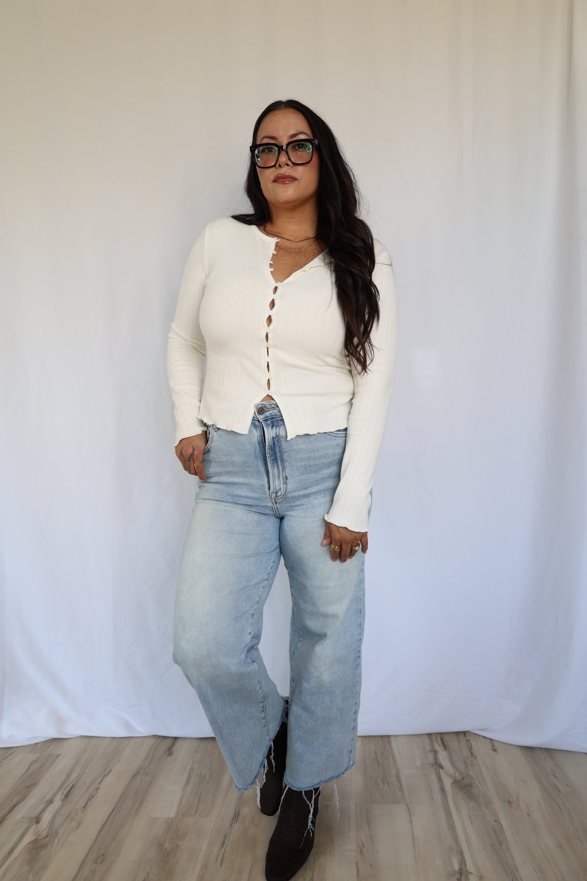 Dreamt About You button front long sleeve knit top