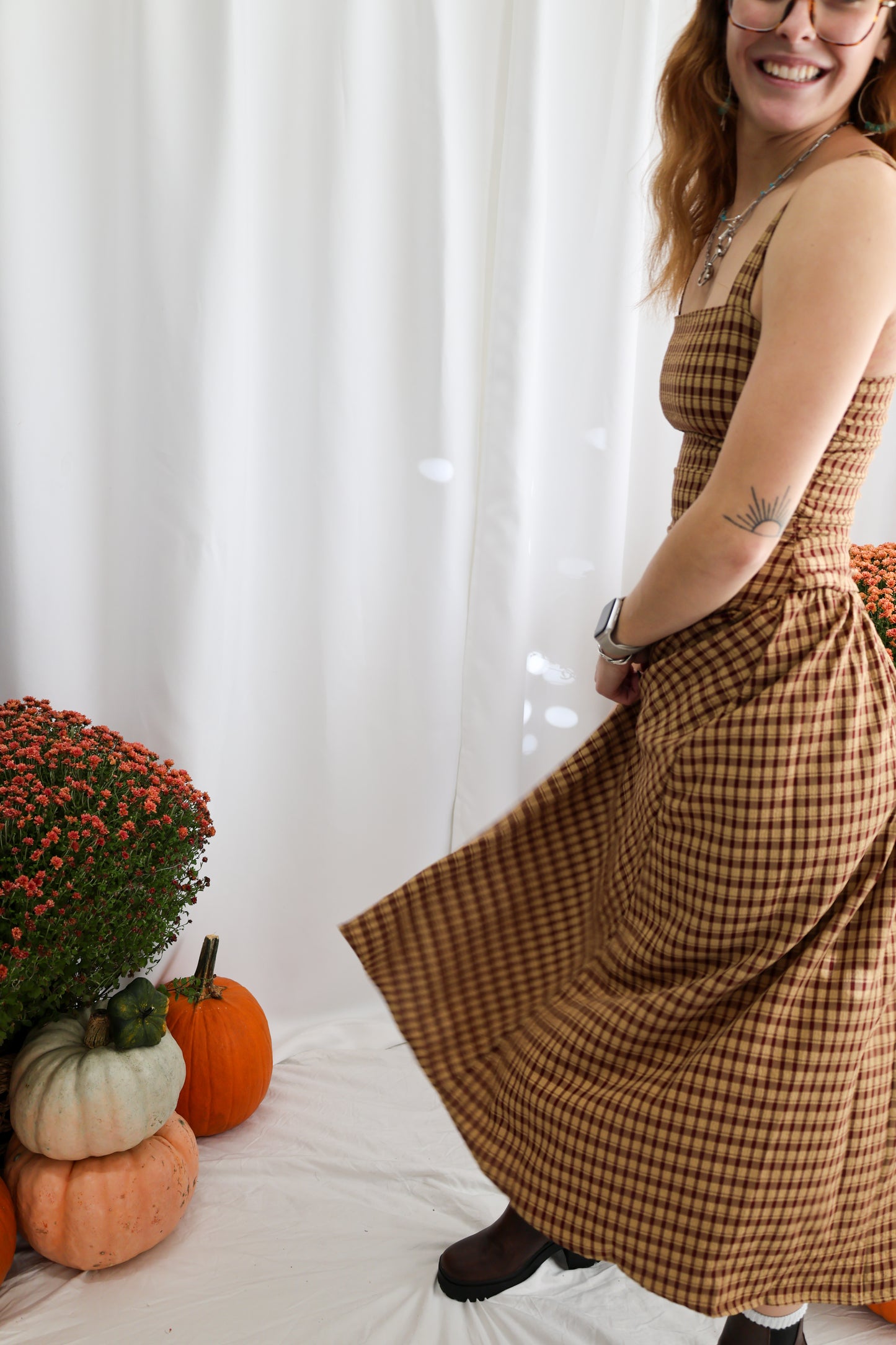 Le Lis Sleeveless square Neck Dropped Waist Plaid dress