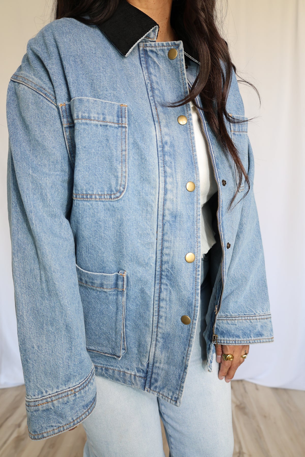 Make Them Look corduroy collar denim utility jacket