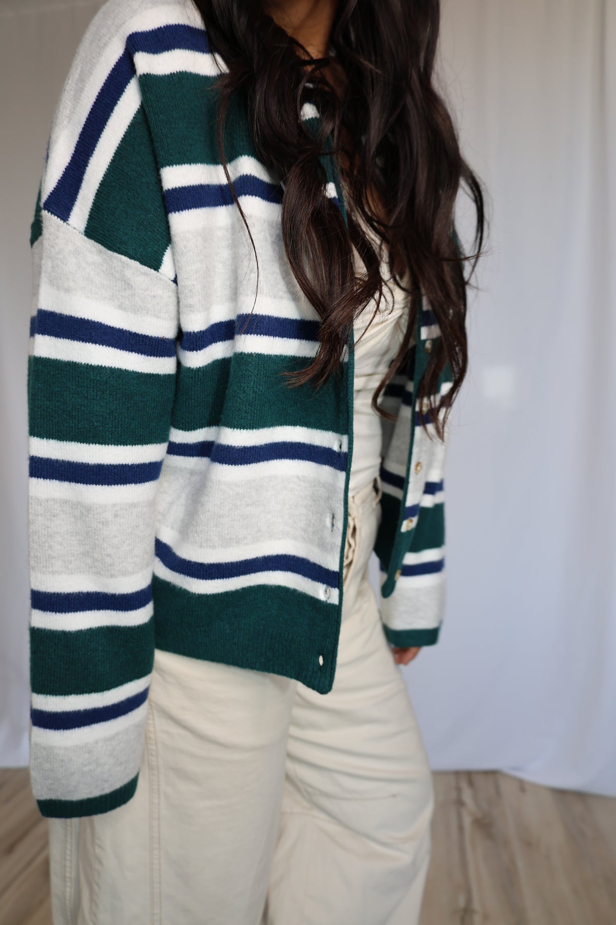 See You Soon long sleeve striped round neck soft cardigan