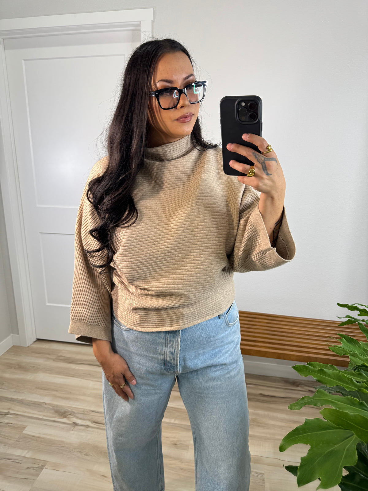 I Wish I Knew ribbed knit mock neck pullover sweater