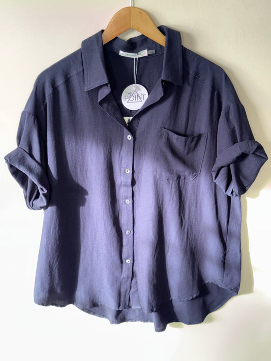 Mustard Seed - Deep Blue Oversized Short-sleeve Button-up