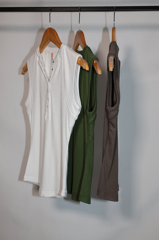 Mono B - Essential Micro-Ribbed Henley Tank Top