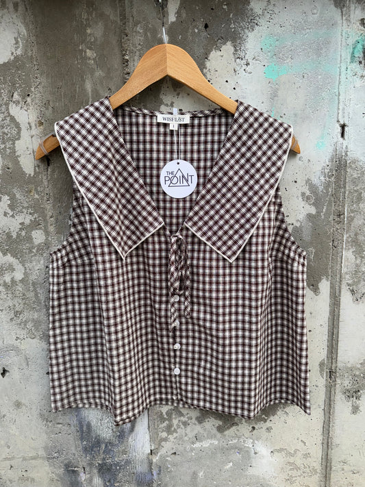 Wishlist - Brown Gingham Collared Tank