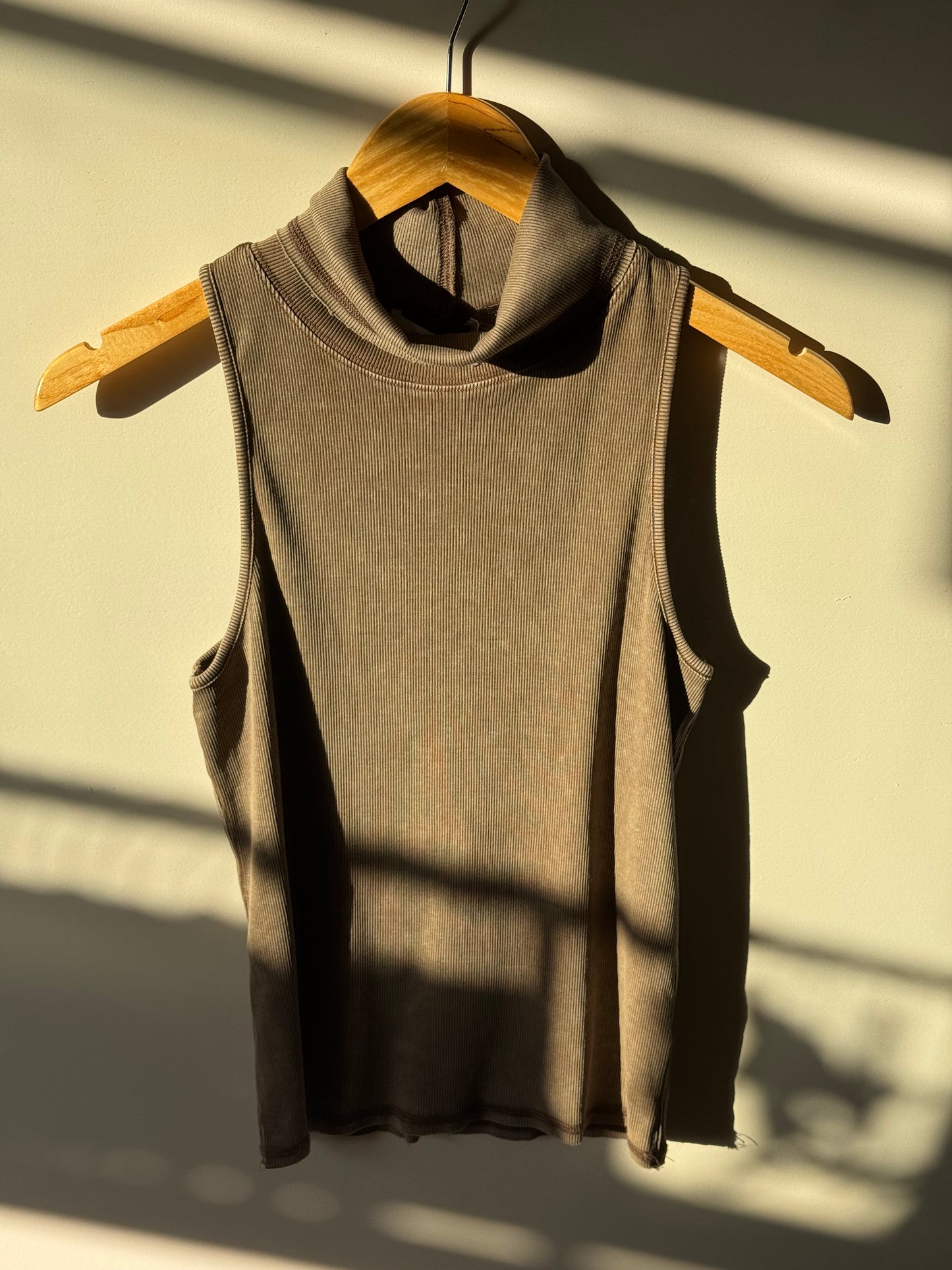 Mustard Seed - Mocha Brown Sleeveless Turtleneck Top