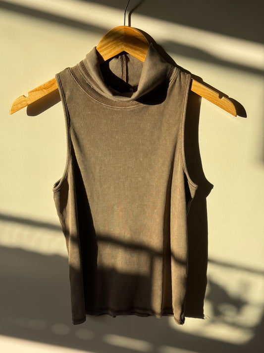 Mustard Seed - Mocha Brown Sleeveless Turtleneck Top
