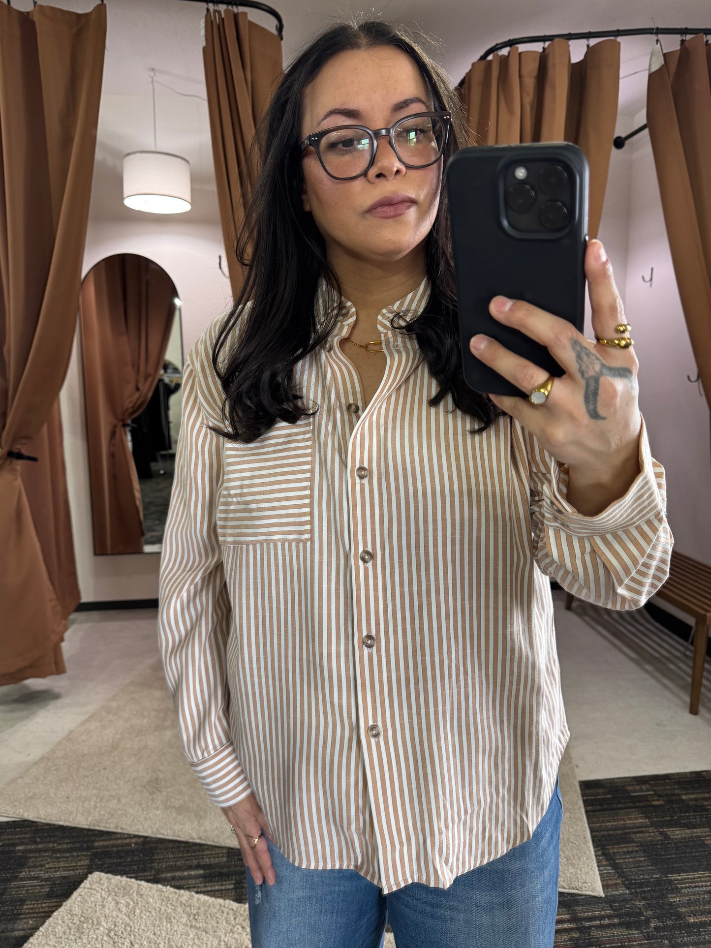 By Together woven cotton collar button up long sleeve