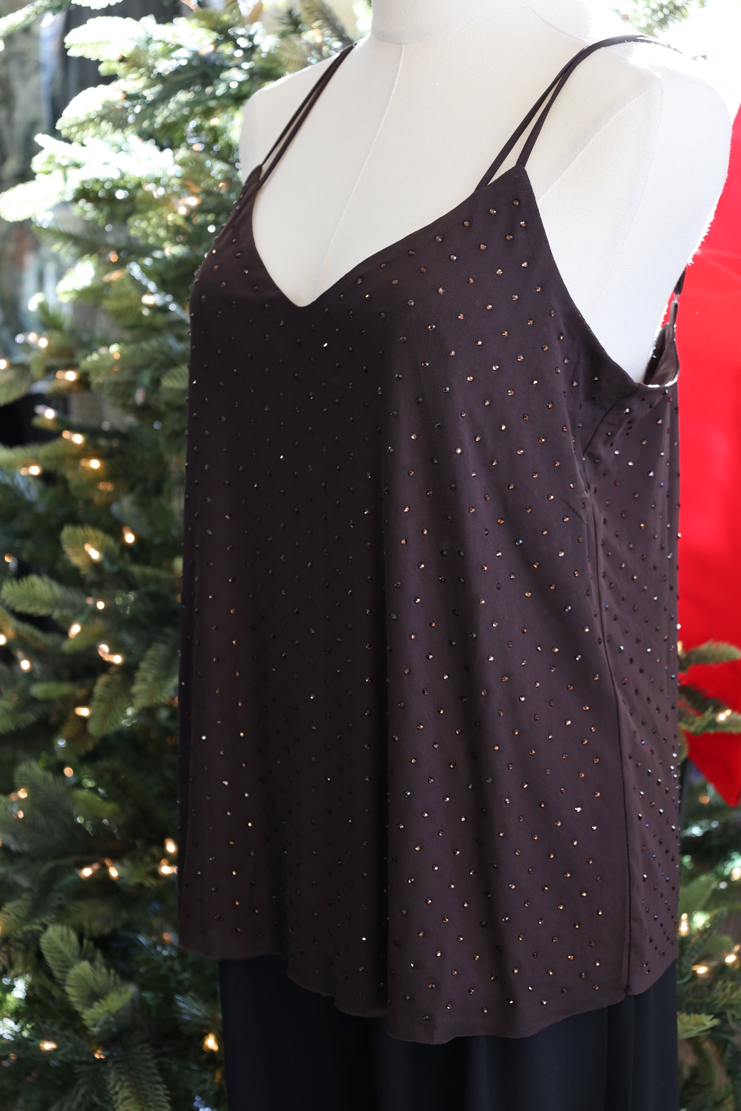 SKIES ARE BLUE sequin tank top chocolate brown