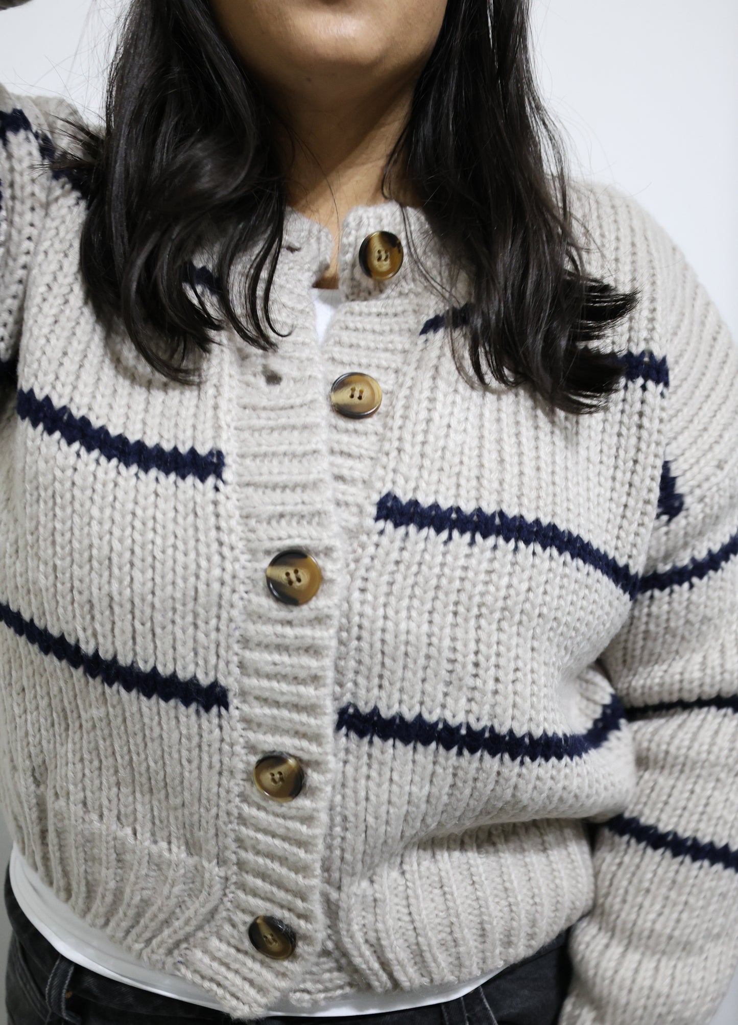 Dress Forum Navy stripe knit cardigan