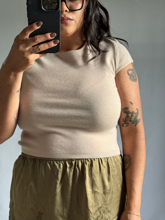 Have We Met round neck cap sleeve sweater top