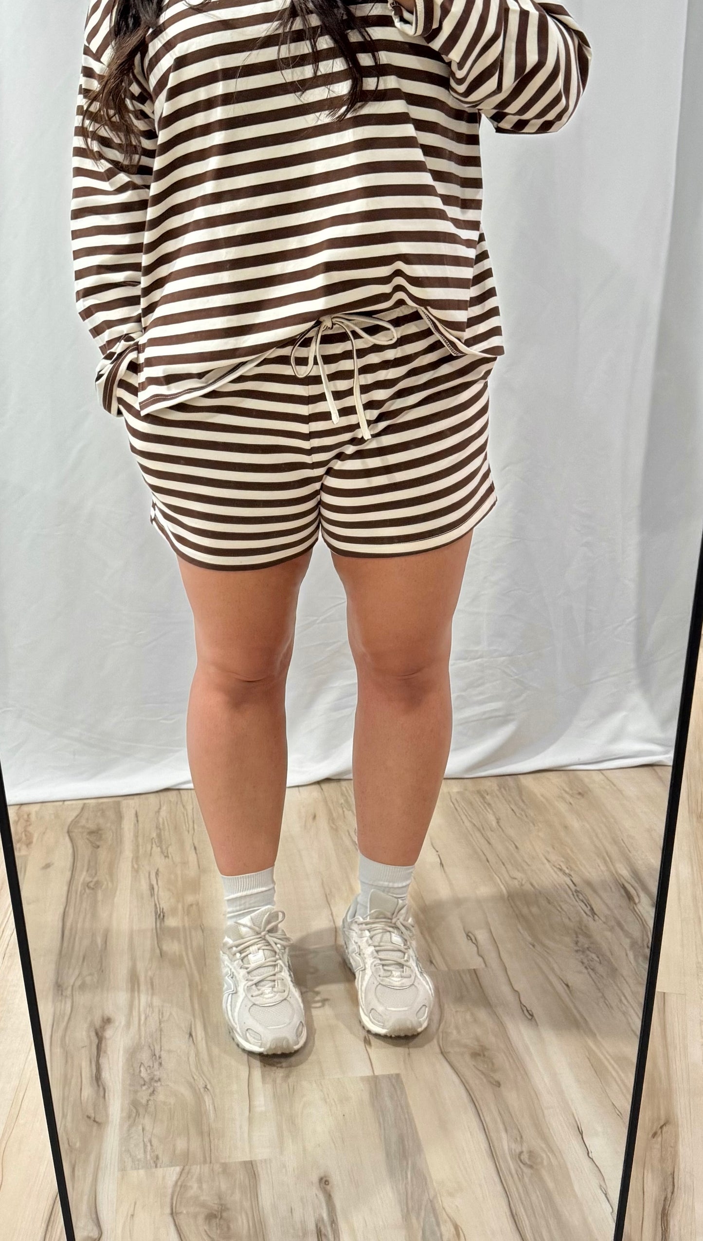 Spend The Night stripe mid rise drawstring shorts