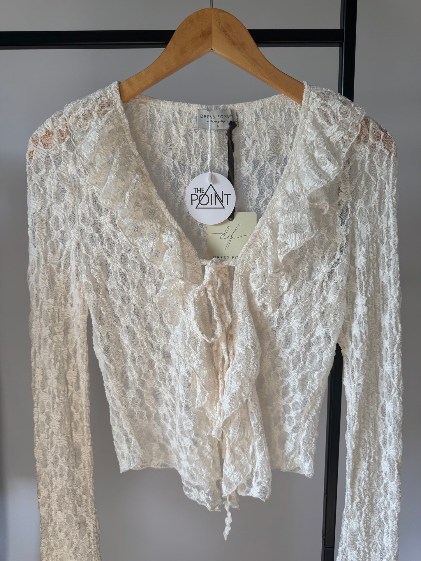 Dress Forum - Ivory Lace Long Sleeve Tie Front Top