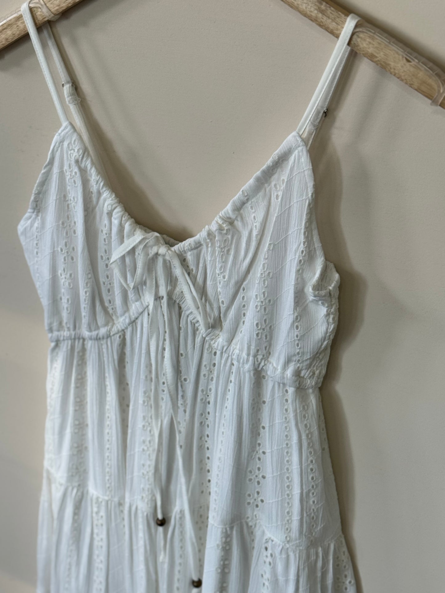 ANGIE - White Floral All-over Eyelet Mini Dress