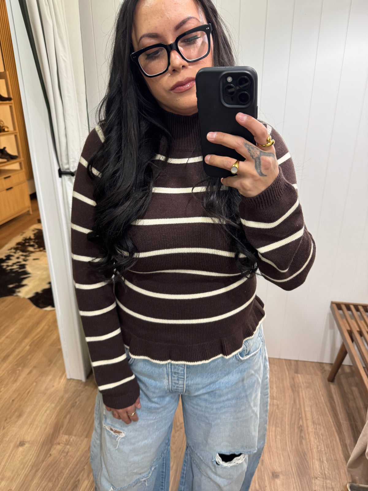 Saved You A Seat stripe long sleeve sweater