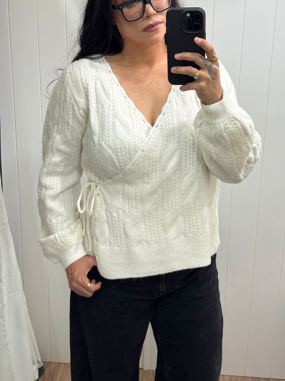 Make The Most Of It side wrap cable knit cardigan