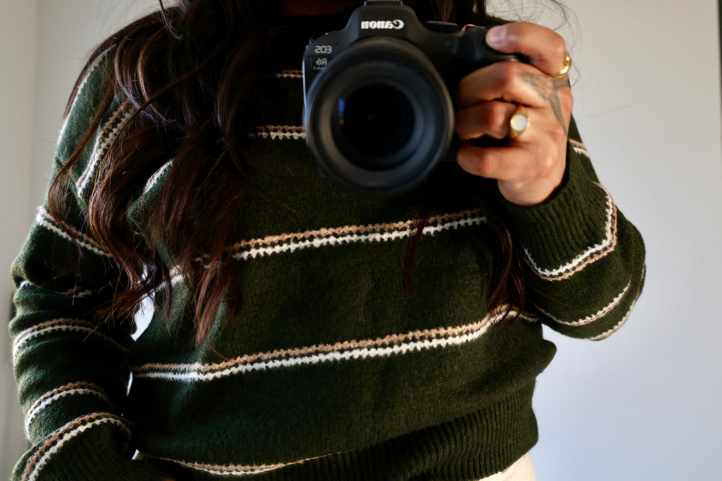 Hyfve - Dark Olive Striped Sweater