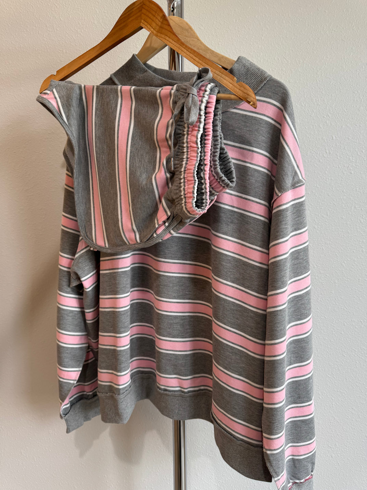 What's Your Sign stripe oversized mock neck sweatshirt