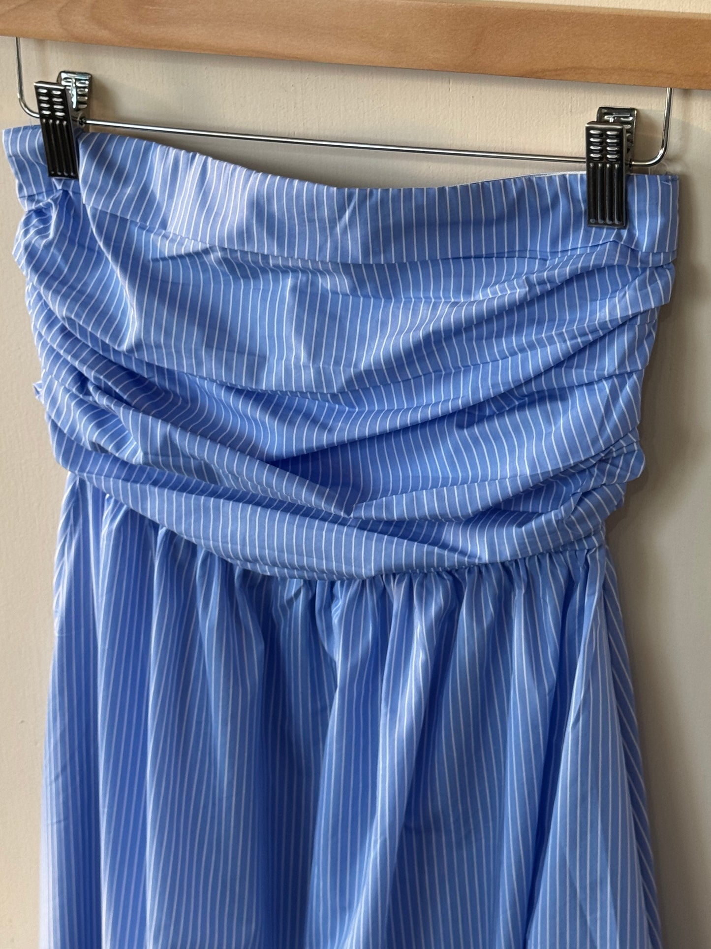Active USA - Blue/White Vertical Stripe Strapless Midi Dress